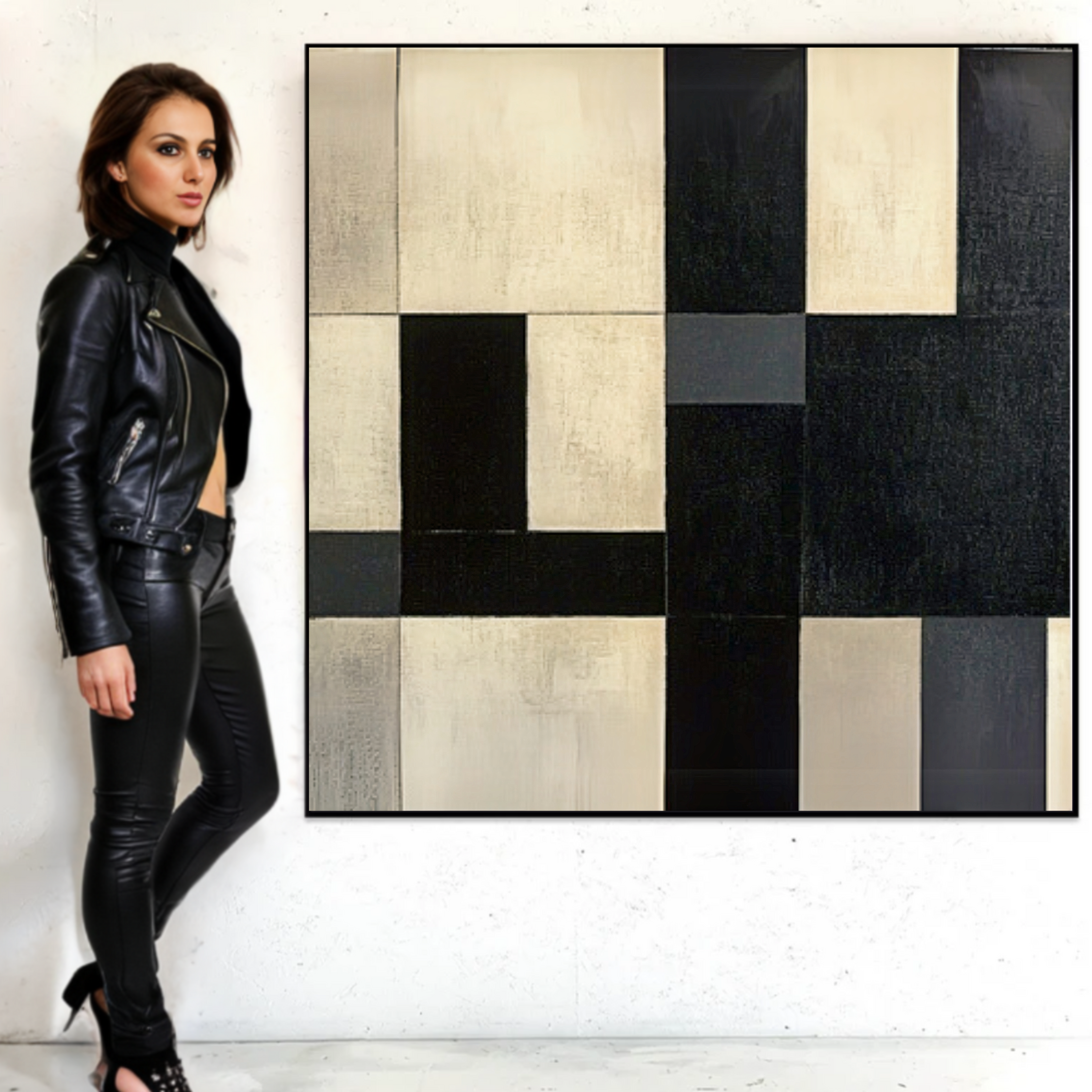 Canvas Print : Monochrome Symphony - Modern Abstract Black & White Canvas Art-Chiara Rossetti