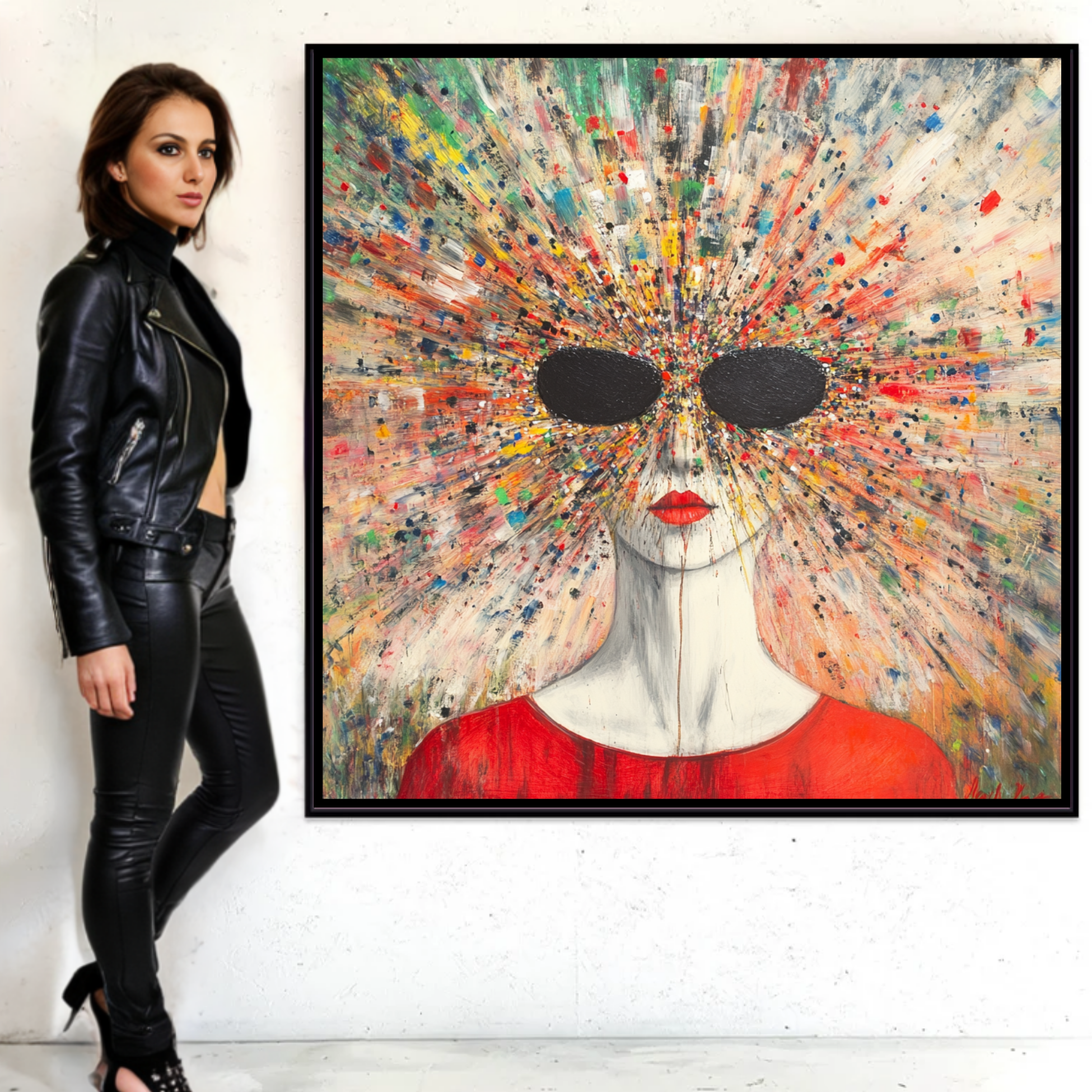 Vivid Vision abstract portrait canvas bursting with colorful rays