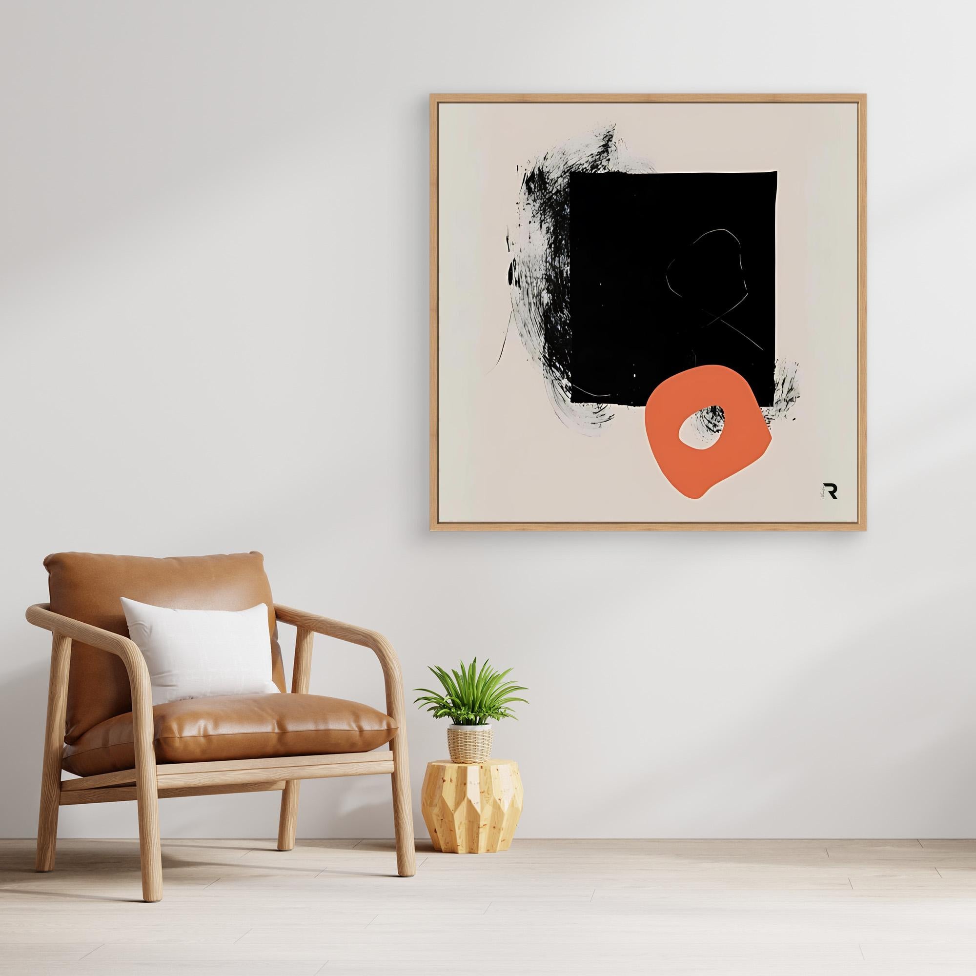 Minimalist Contrast - Print Wall Art - Minimalist Abstract Wall Art, Black And Orange Print, Modern Geometric Artwork, Large Framed Contemporary Art, Neutral Beige Wall Decor For Living Rooms