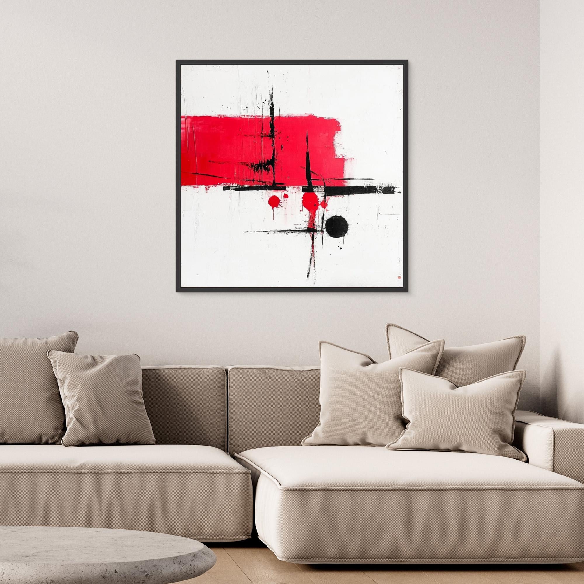 Crimson Balance - Wall Art Print - Abstract Red And Black Wall Art, Modern Minimalist Canvas Print, White Abstract Wall Art For Living Room, Bold Geometric Art Design