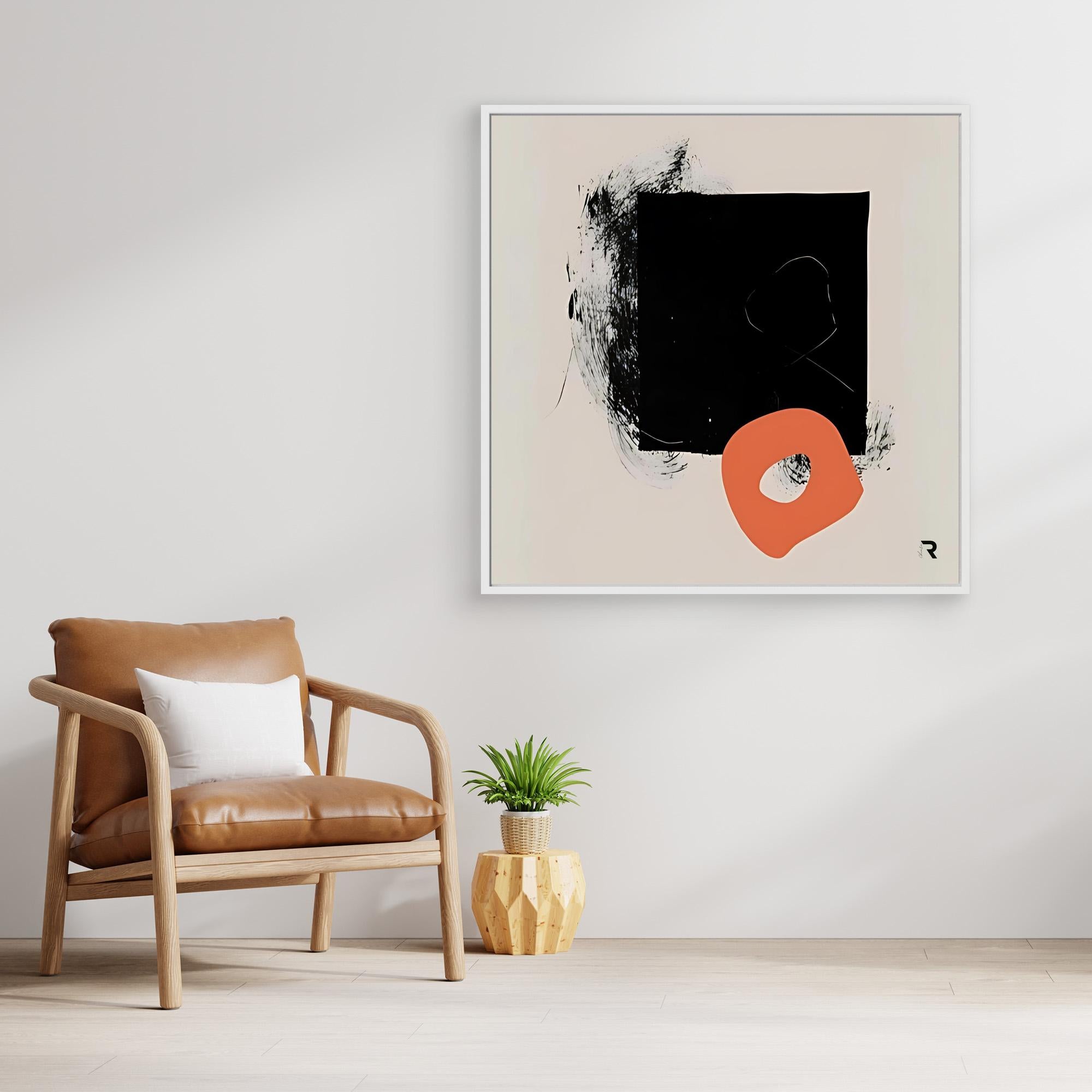 Minimalist Contrast - Print Wall Art - Minimalist Abstract Wall Art, Black And Orange Print, Modern Geometric Artwork, Large Framed Contemporary Art, Neutral Beige Wall Decor For Living Rooms