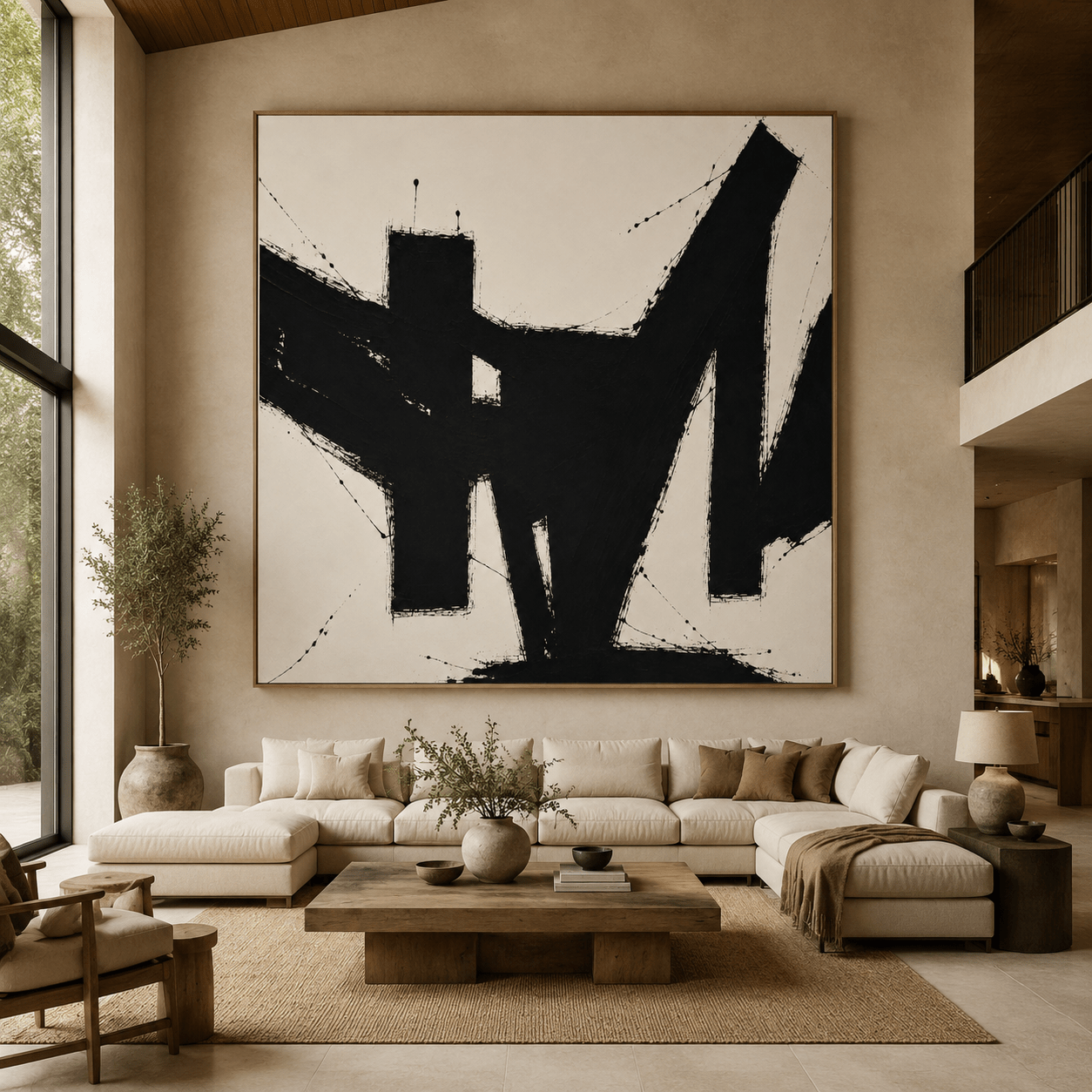Large abstract black and white canvas art in a living room – You by Rossetti Art