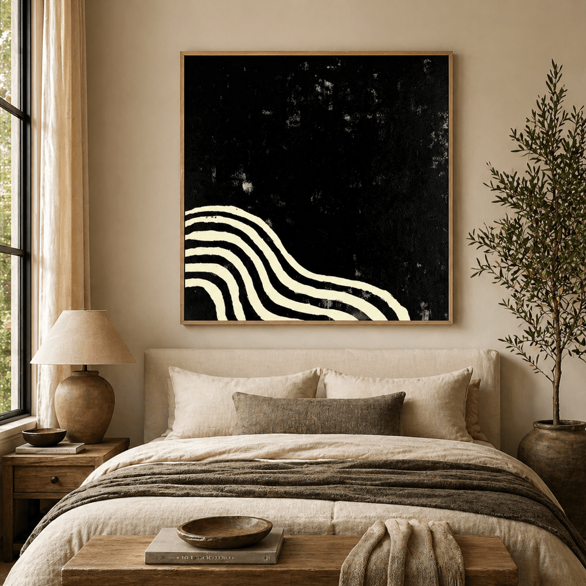 Abstract Black and White Painting — Ivory Current by Rossetti Art