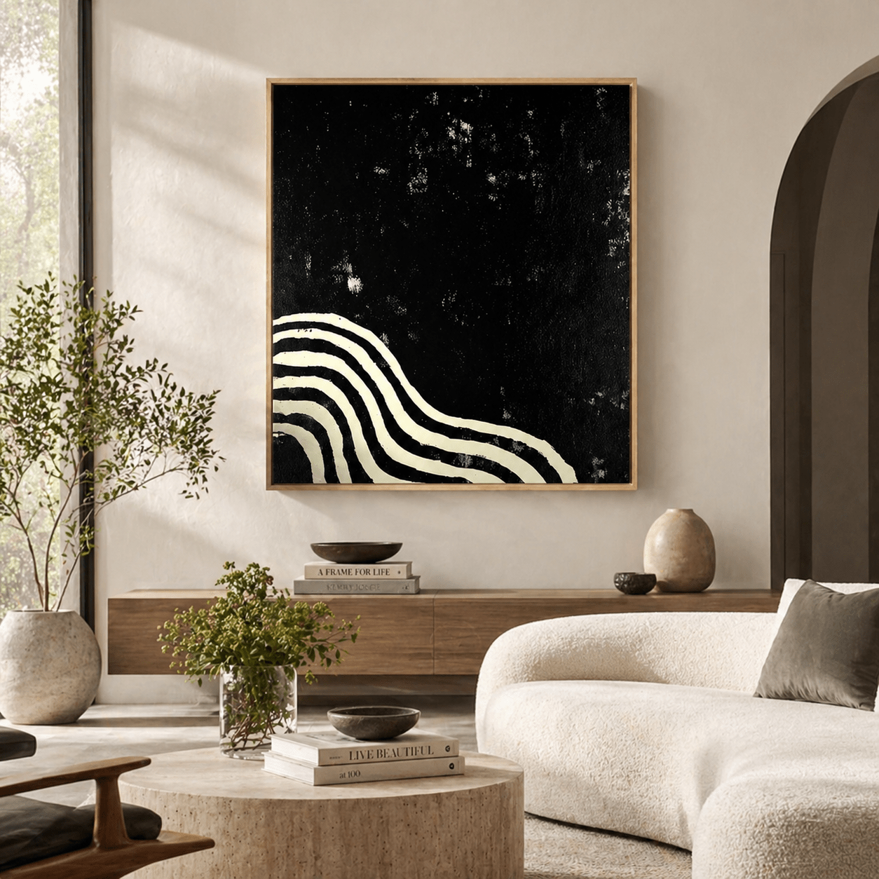 Abstract Black and White Painting — Ivory Current by Rossetti Art