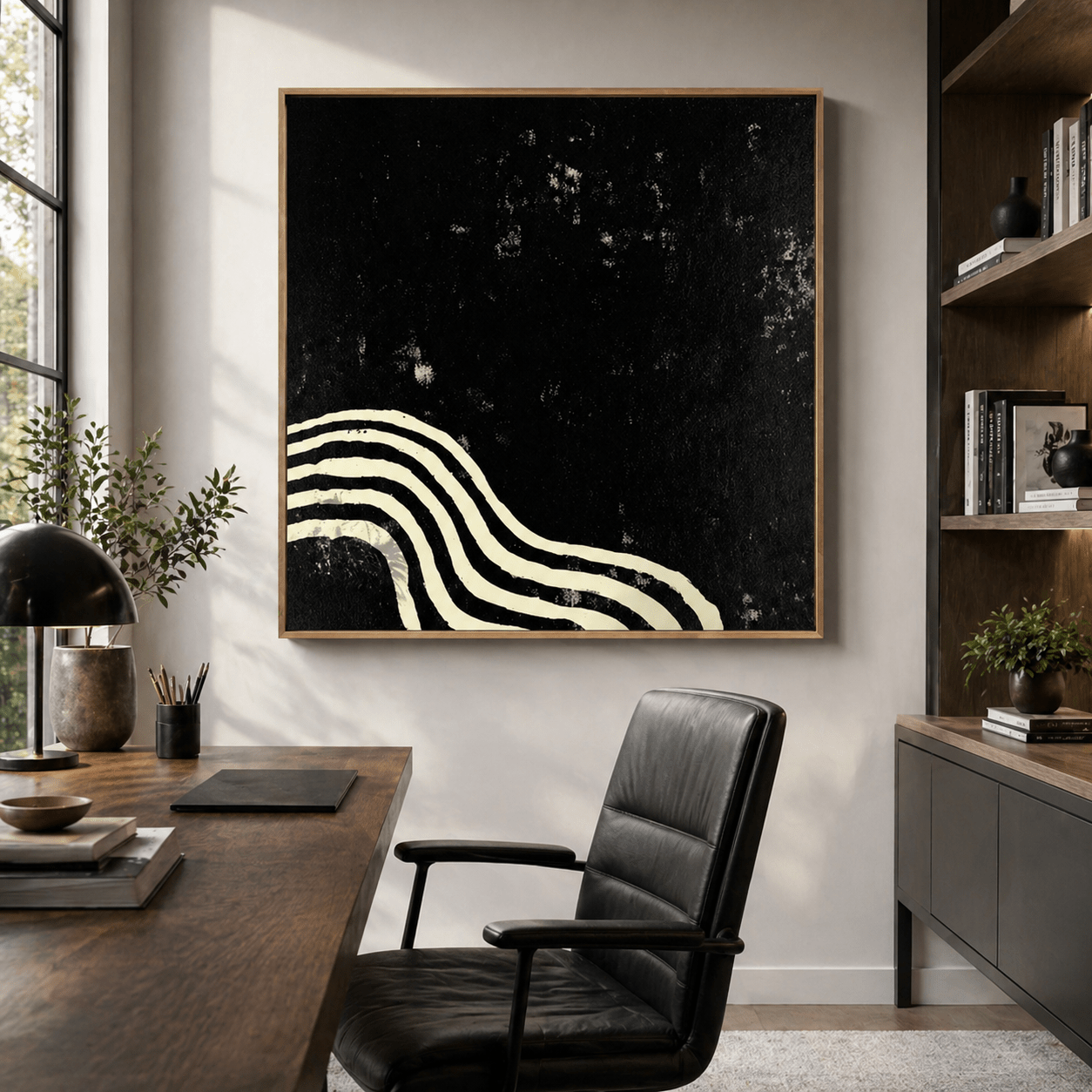 Abstract Black and White Painting — Ivory Current by Rossetti Art