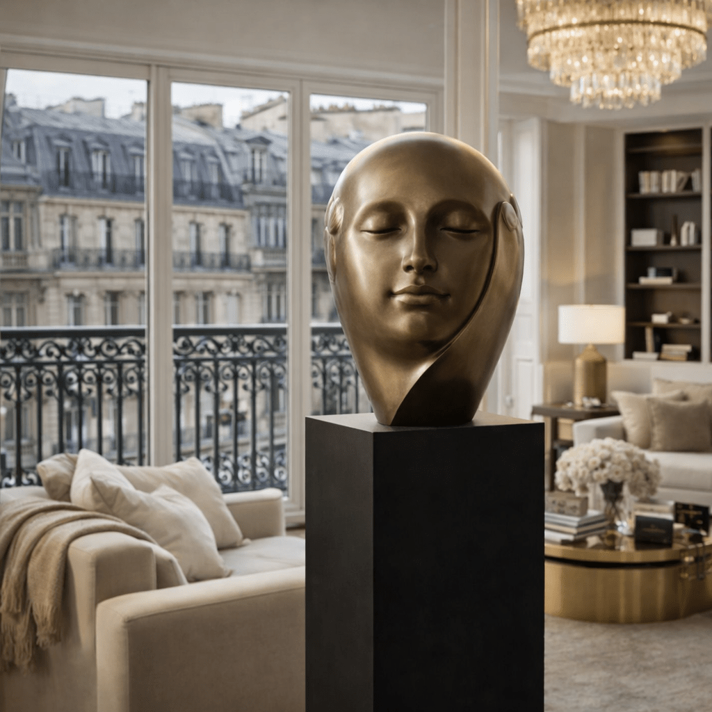 Abstract Face Sculpture in Stainless Steel | Silent Reverie by Rossetti Art