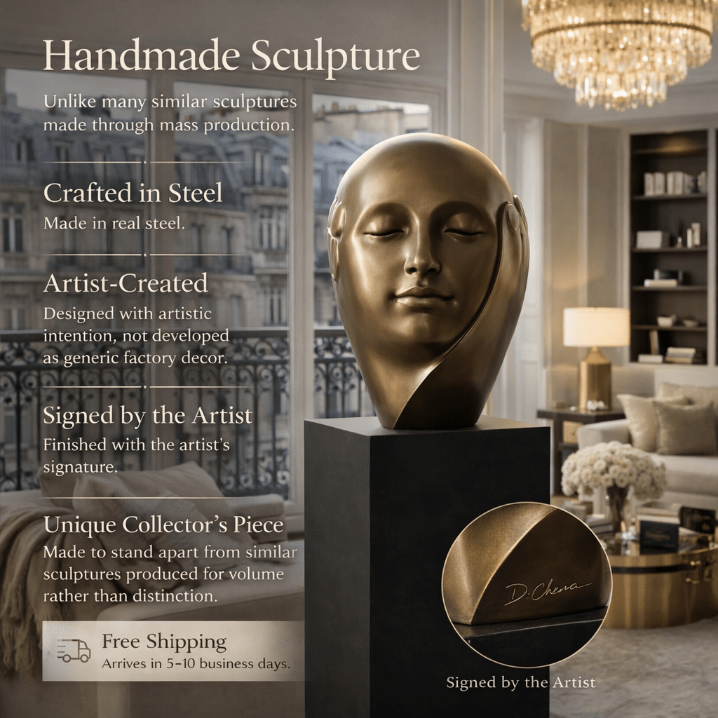 Abstract Face Sculpture in Stainless Steel | Silent Reverie by Rossetti Art