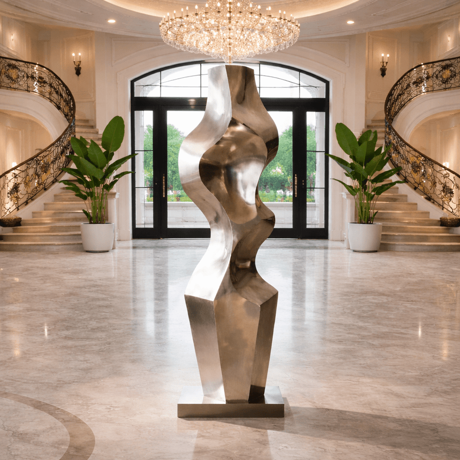 Abstract Fiberglass Sculpture in Silver | Liquid Reverie by Rossetti Art