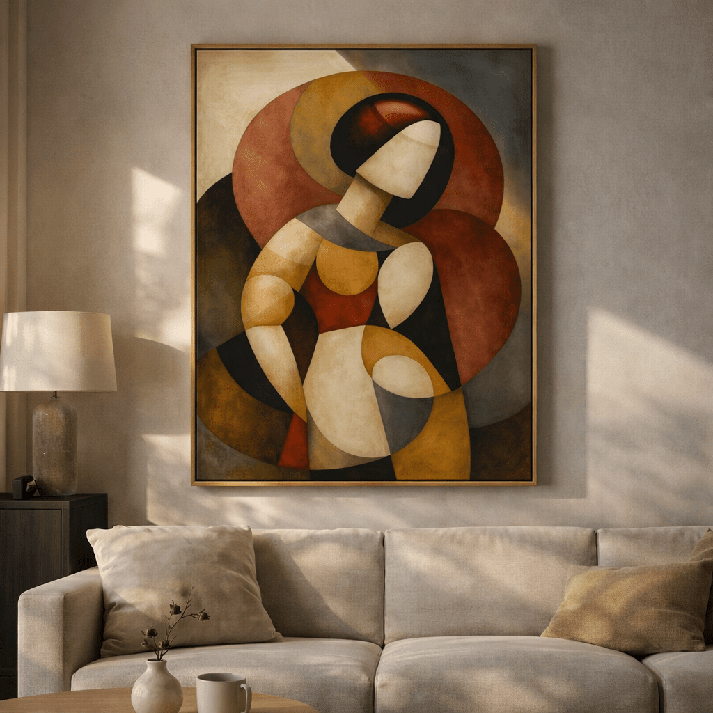 Abstract Figurative Canvas Print in Earth Tones – Cubist Muse Wall Art for Modern Living Rooms | Rossetti Art modern abstract canvas wall art by Rossetti Art – luxury interior design artwork for living room, bedroom, office – figurative modern abstract artwork modern abstract wall art