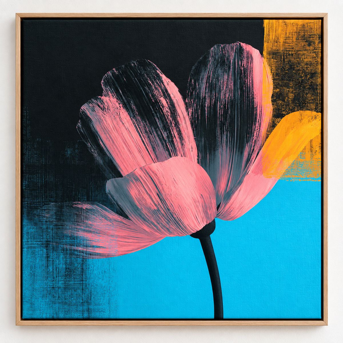Abstract Flower Wall Art – Petal Strike in an oak floater frame by Rossetti Art