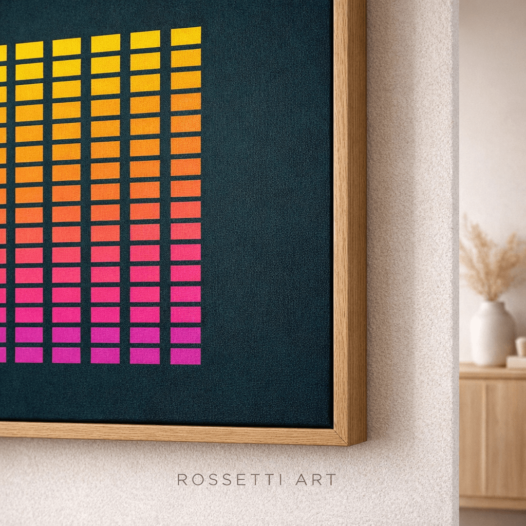 Abstract Geometric Canvas Print – Neon Pulse Grid by Rossetti Art