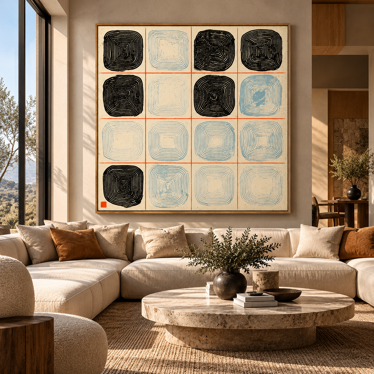 Geometric Wall Art Canvas Print - Grid Rings by Rossetti Art