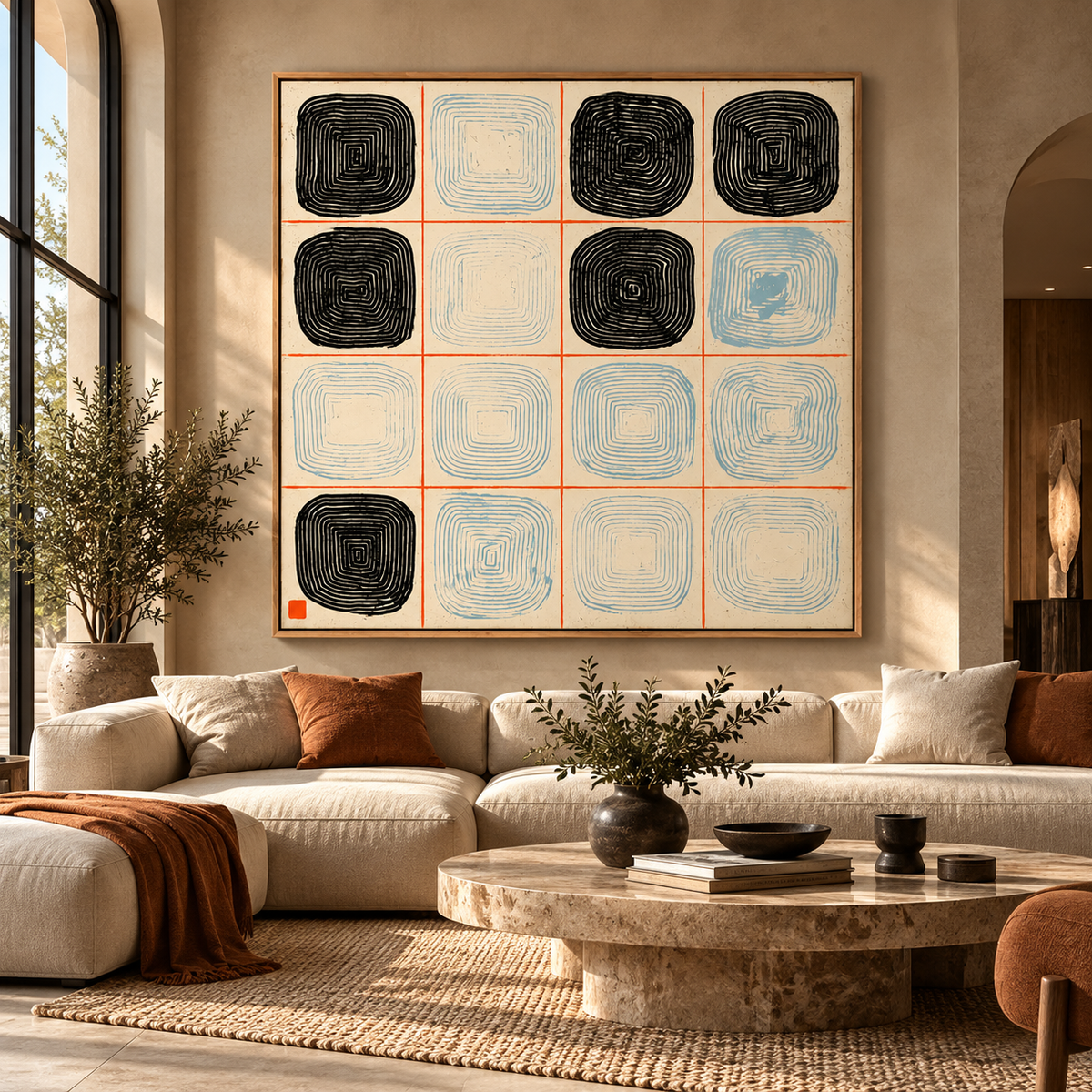 Geometric Wall Art Canvas Print - Grid Rings by Rossetti Art
