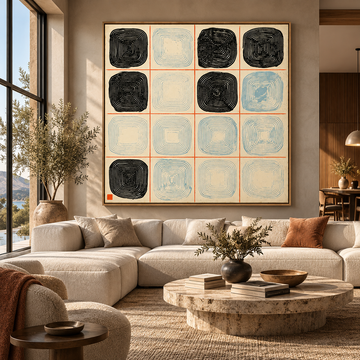 Geometric Wall Art Canvas Print - Grid Rings by Rossetti Art