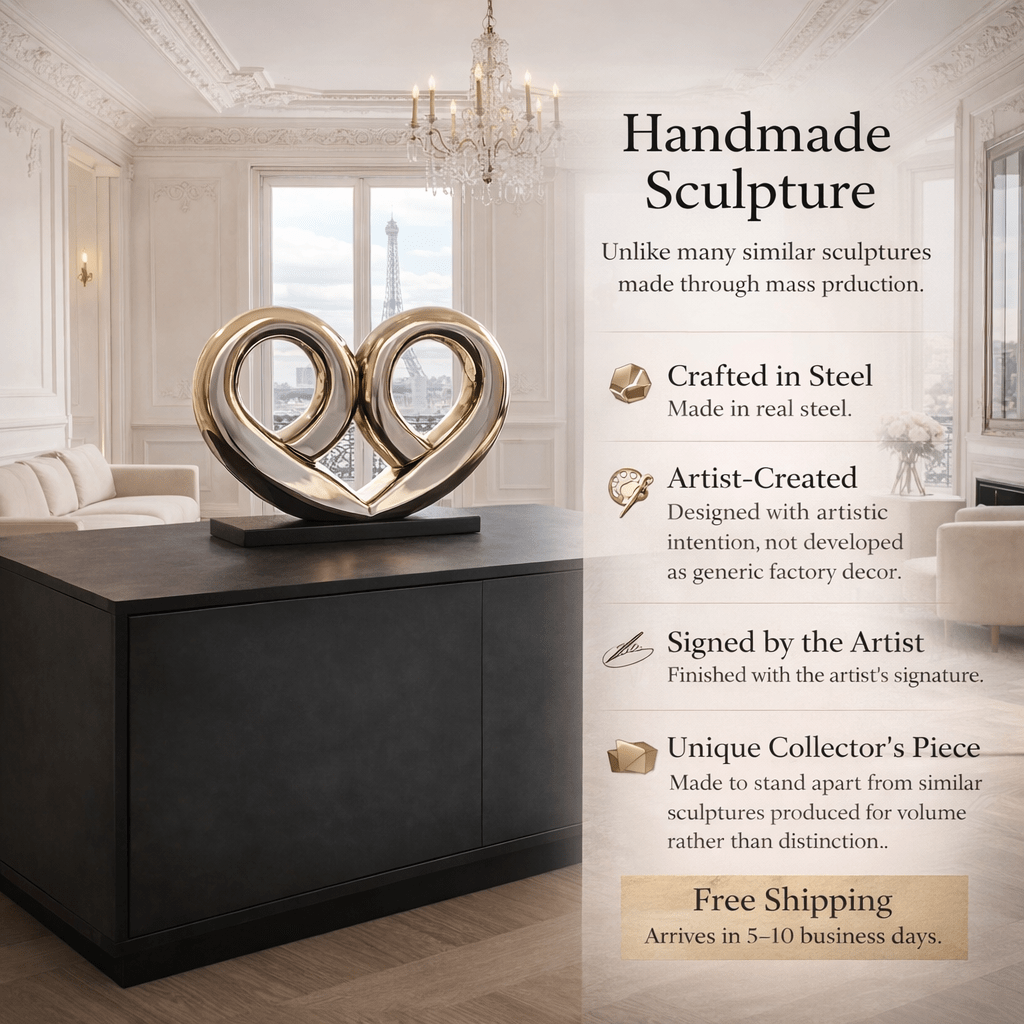 Abstract Heart Metal Sculpture | One-of-a-Kind Stainless Steel Art | Infinite Devotion
