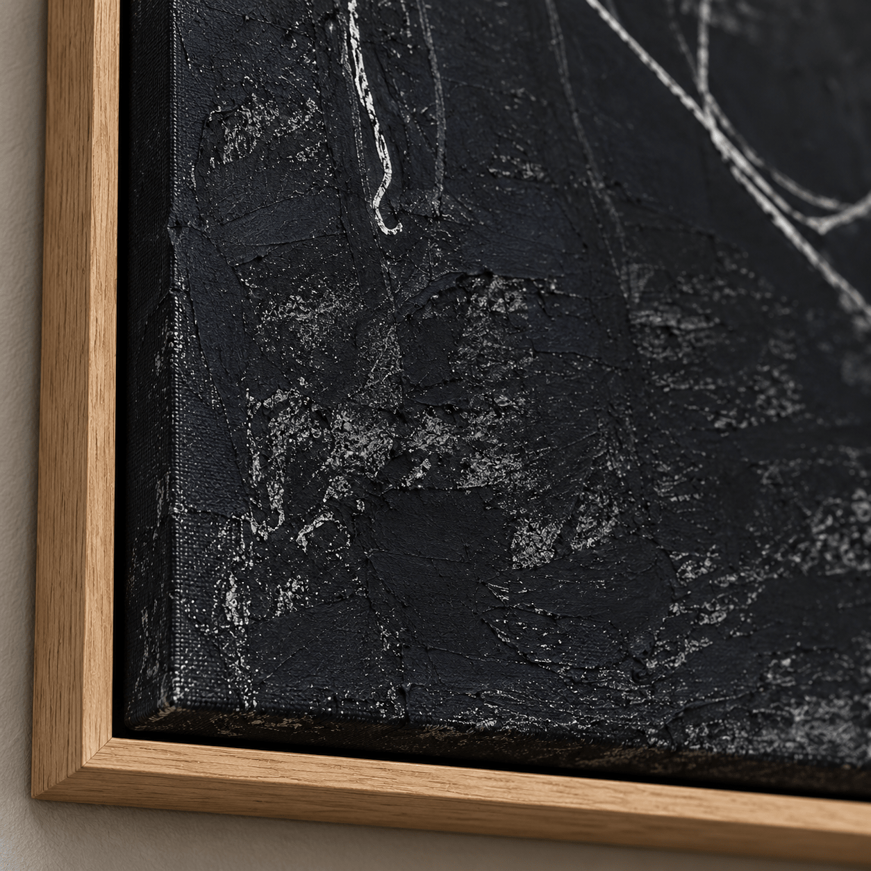 Close-up detail of the textured black ground and pale continuous line on Loose Thread by Rossetti Art