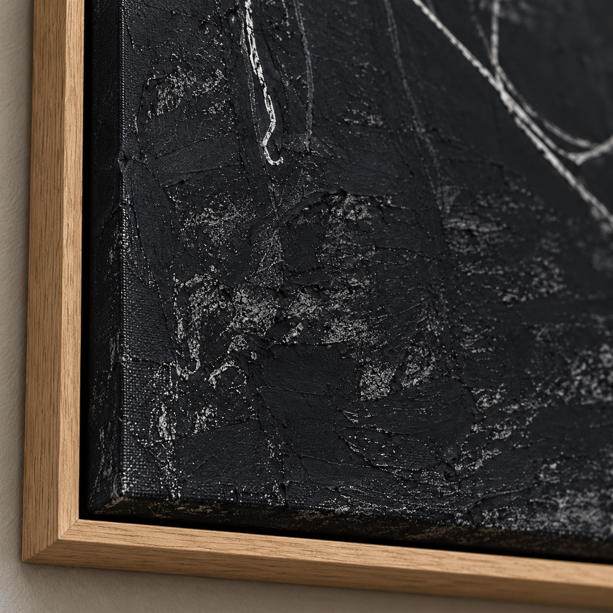 Close-up detail of the textured black ground and pale continuous line on Loose Thread by Rossetti Art