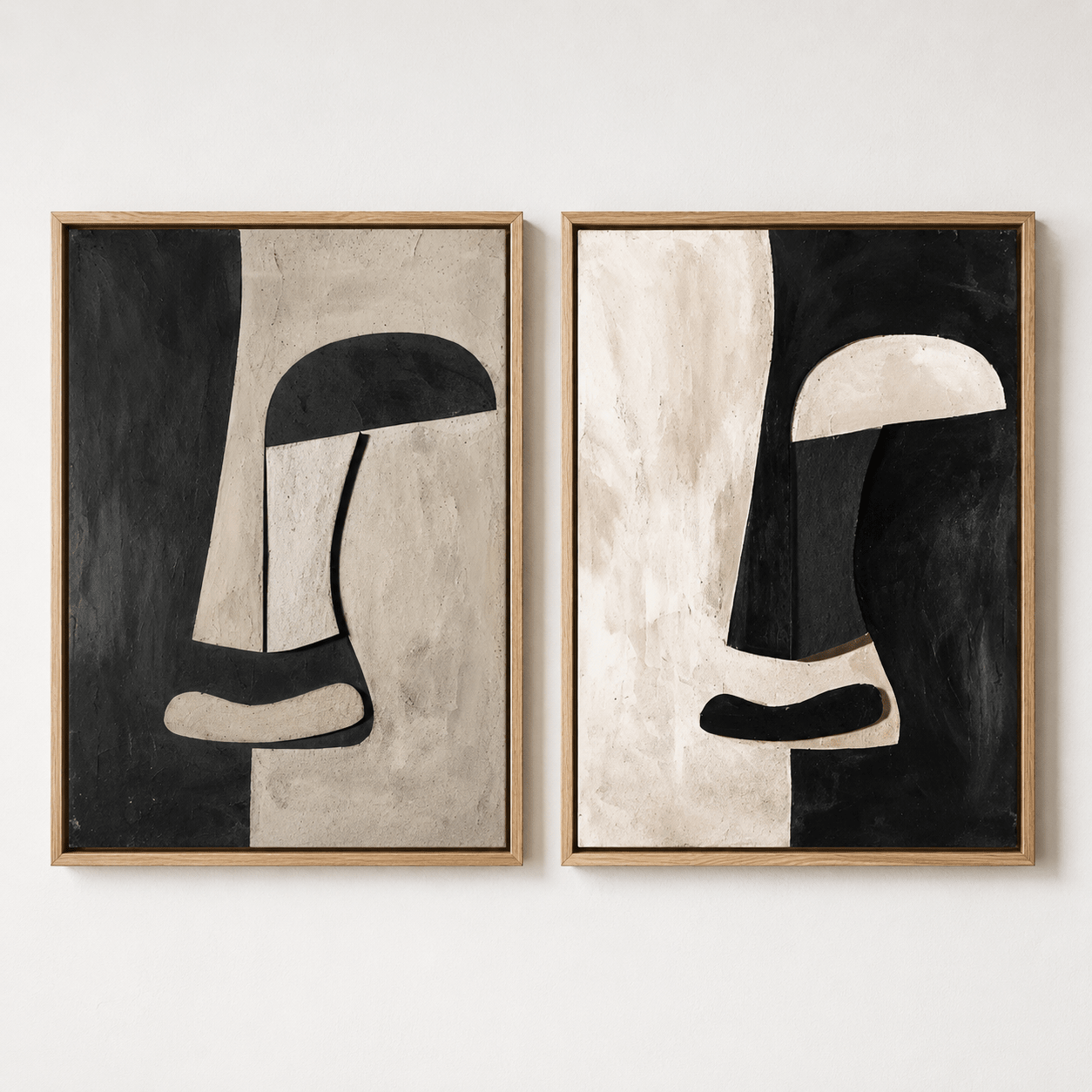 Abstract Painting Set of 2 - Monochrome Dialogue Diptych