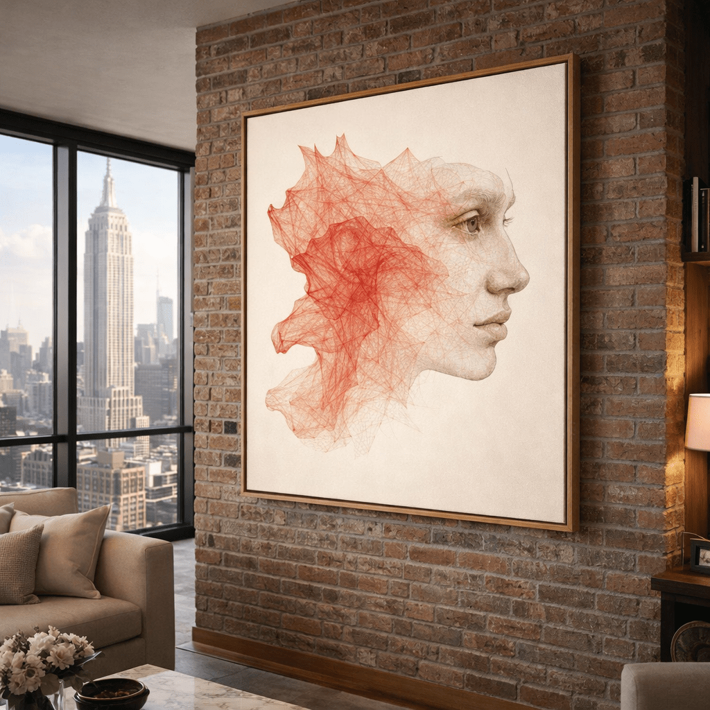 Abstract Portrait Face Canvas Print in Crimson & Ivory | Modern Minimalist Wall Art for Living Room | Rossetti Art