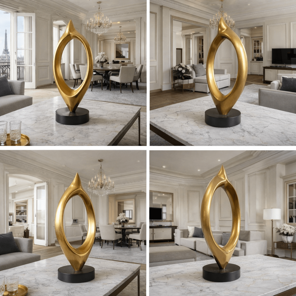 Abstract Ring Metal Sculpture | One-of-a-Kind Stainless Steel Art -Golden Orbit