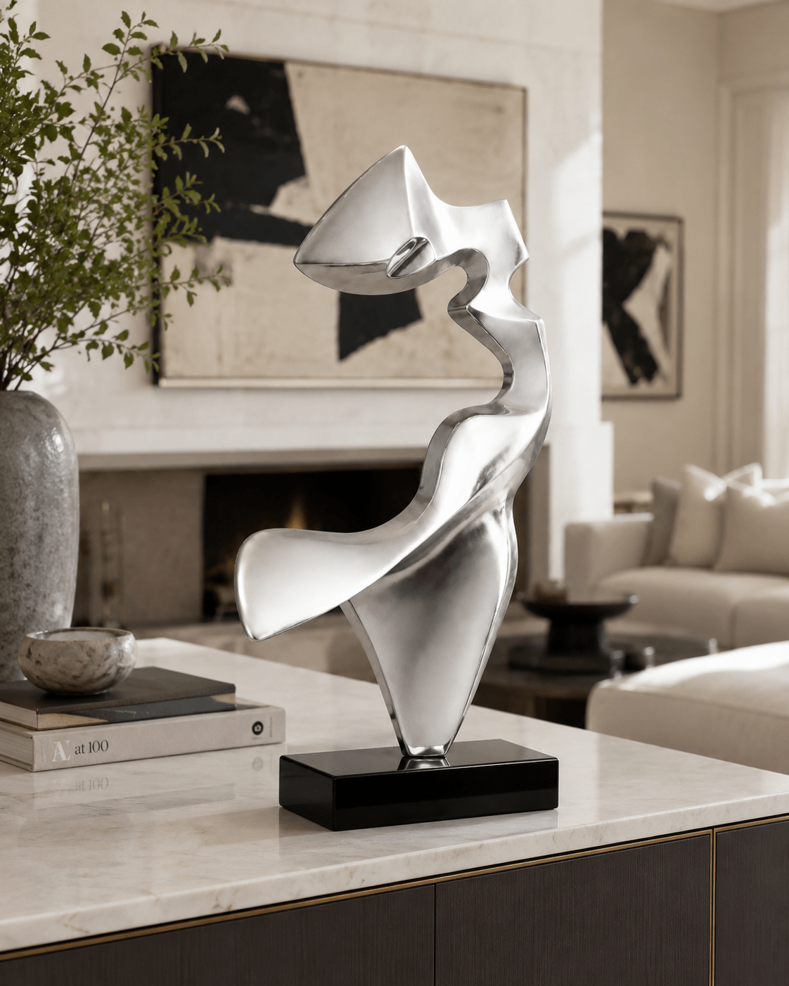 Abstract Steel Sculpture — Silver Flux by Rossetti Art