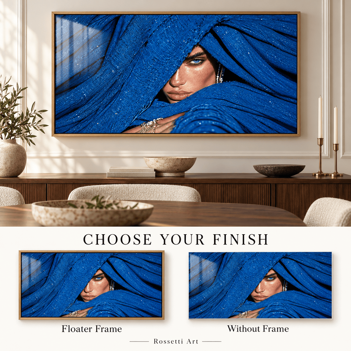 Blue wall art – choose your finish, framed or without frame, royal blue portrait acrylic print by Rossetti Art
