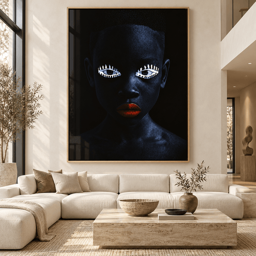 Face Wall Art – Night Gaze glossy acrylic portrait in an oak frame by Rossetti Art