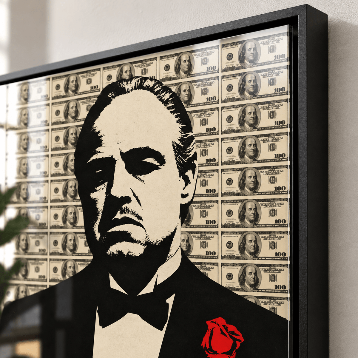 Mafia Wall Art – Square Acrylic Print close-up of the black frame and high-gloss finish by Rossetti Art