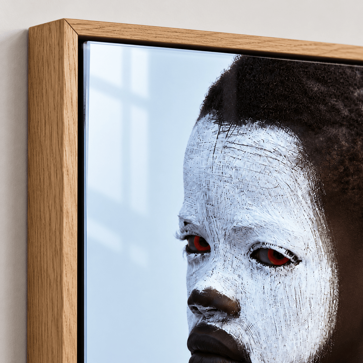 Photographic Portrait Art – Chalk Gaze glossy acrylic frame corner detail by Rossetti Art