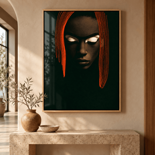Red line art acrylic print Red Thread in an elegant entryway – Rossetti Art