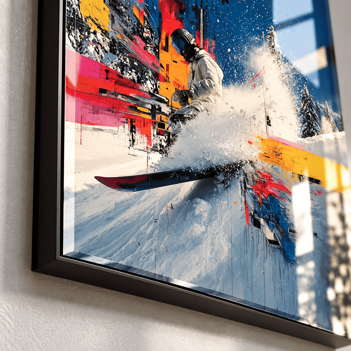 Ski Decor – Full Send close-up of the black frame corner by Rossetti Art