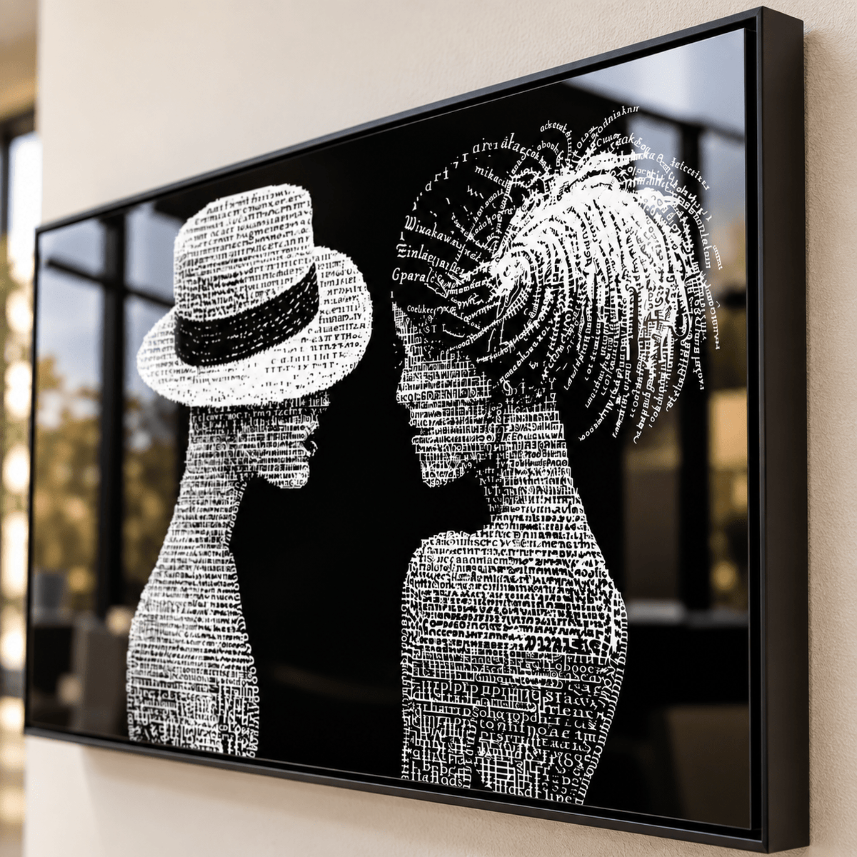 Typographic Art – Dialogue framed acrylic print, angled frame detail by Rossetti Art