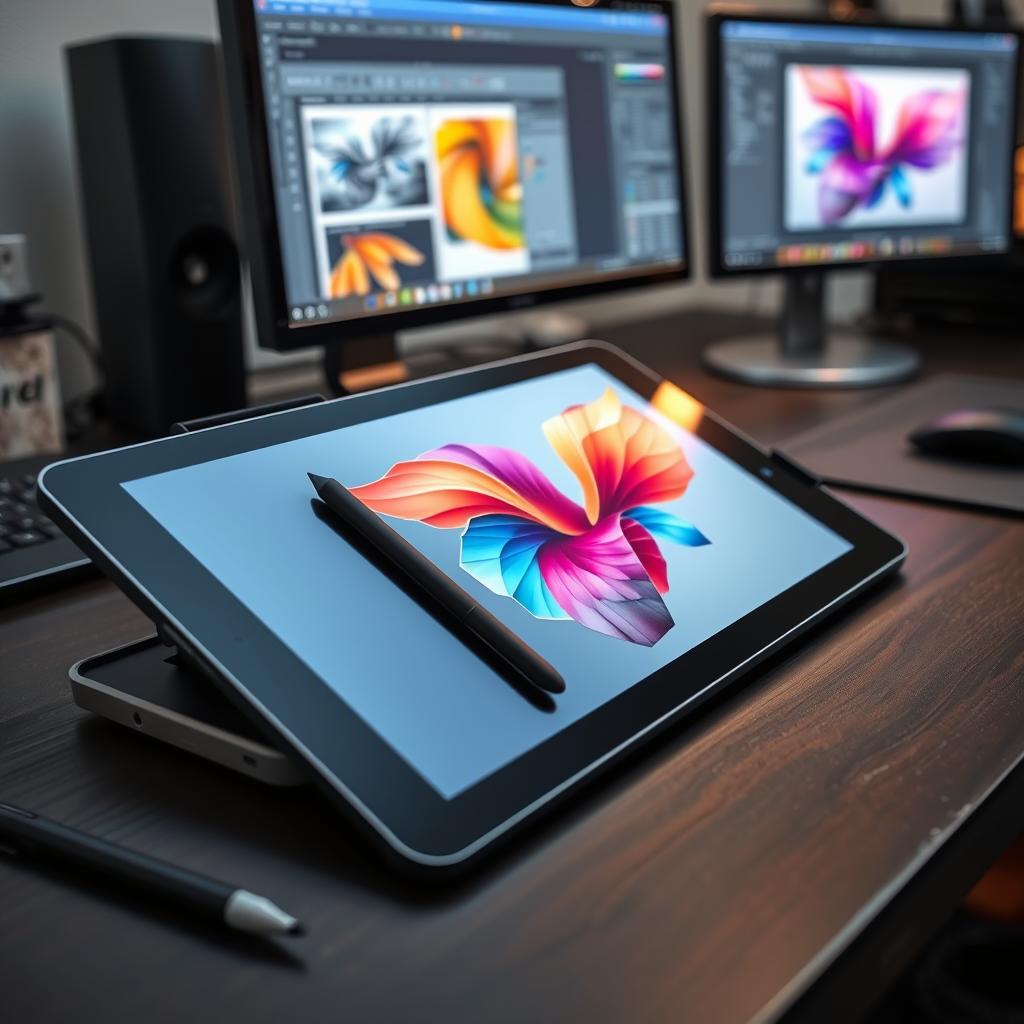Digital art tablet with stylus and creative software for digital artists