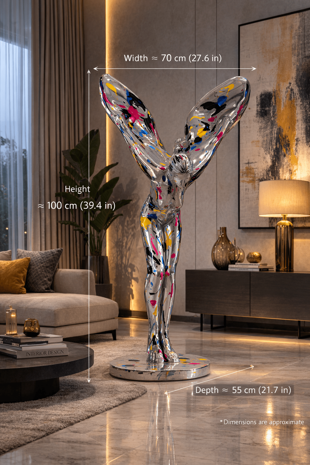 Angel Sculpture With Wings - Stainless Steel Statement
