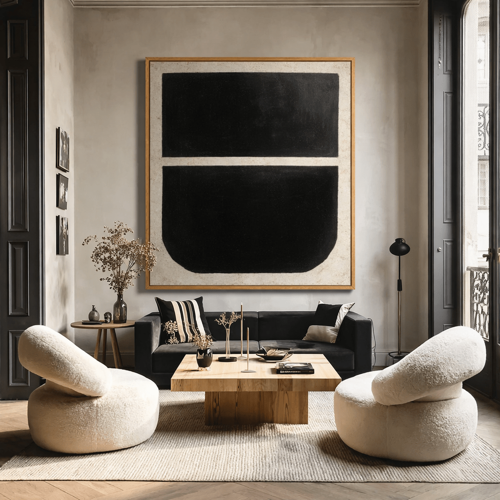 Architectural Black and White Original Painting - Threshold of Form on Linen Canvas