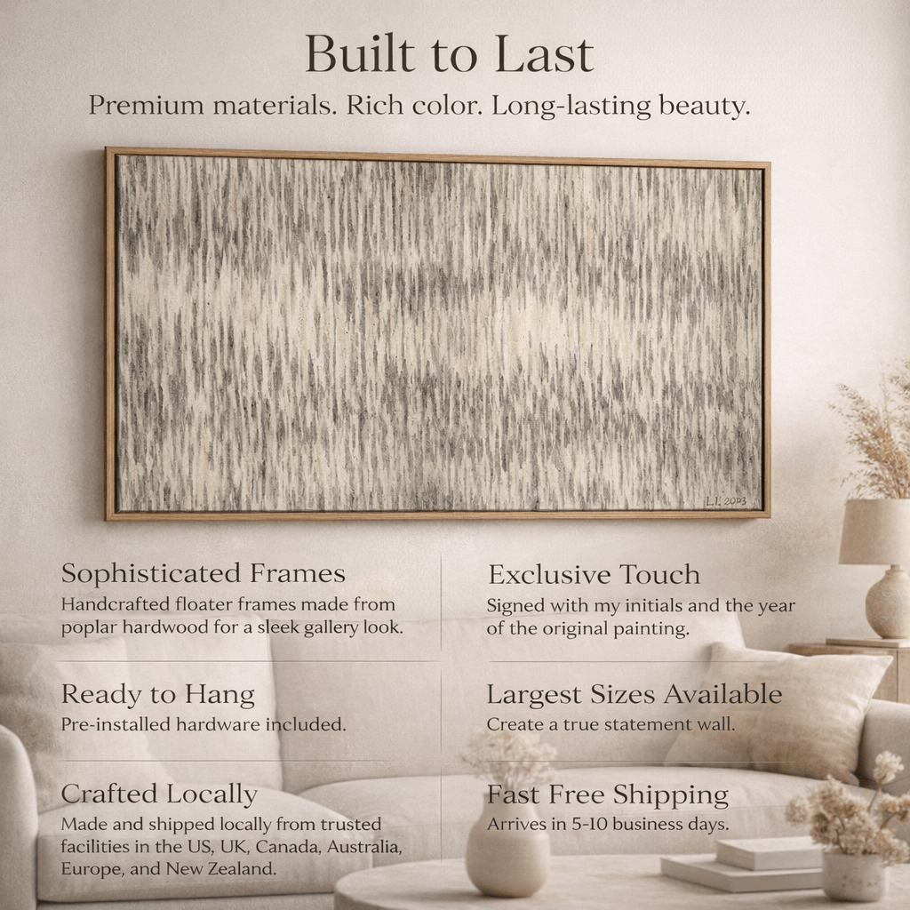 Beige Abstract Minimalist Wall Art Canvas Print - Soft Rain Lines