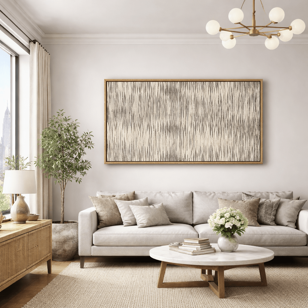 Beige Abstract Minimalist Wall Art Canvas Print - Soft Rain Lines