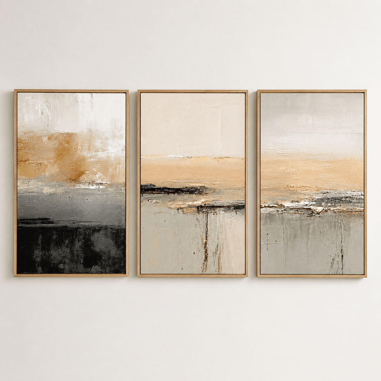 Beige Abstract Original Painting — Shore Set of 3 by Rossetti Art