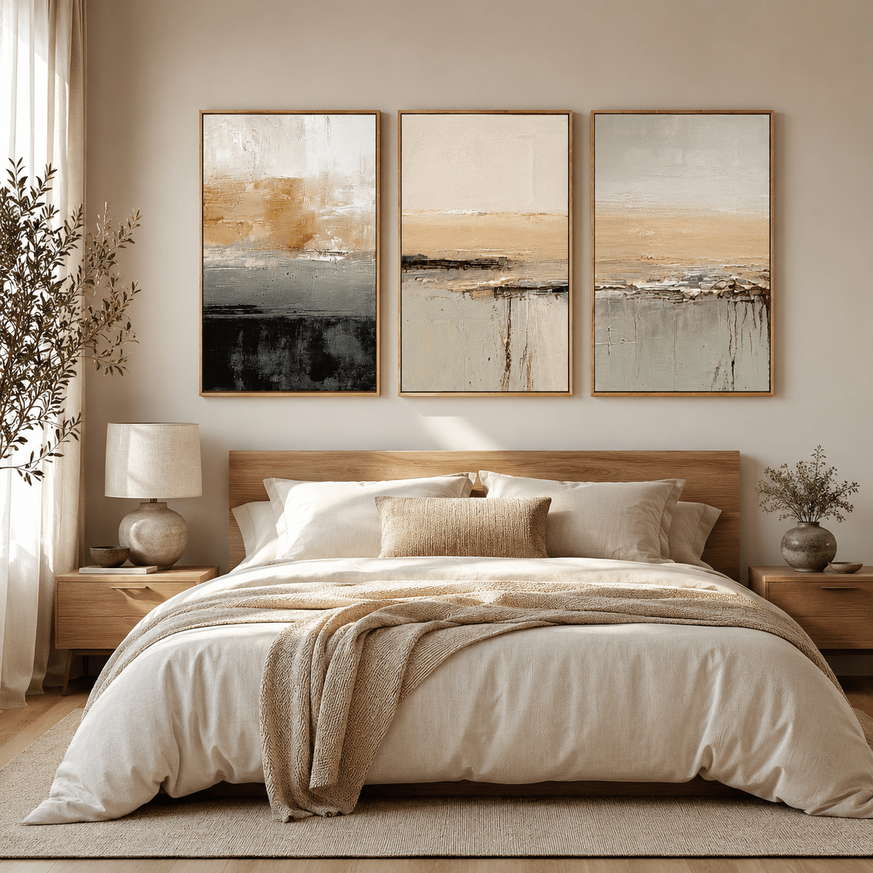 Beige Abstract Original Painting — Shore Set of 3 by Rossetti Art