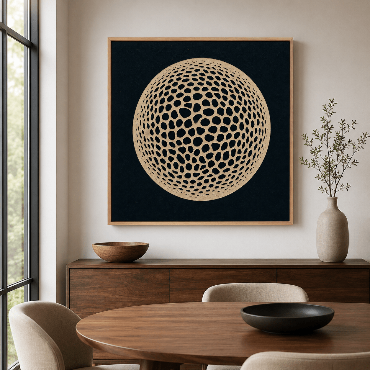 Beige Abstract Wall Art Canvas Print — Lattice Moon by Rossetti Art