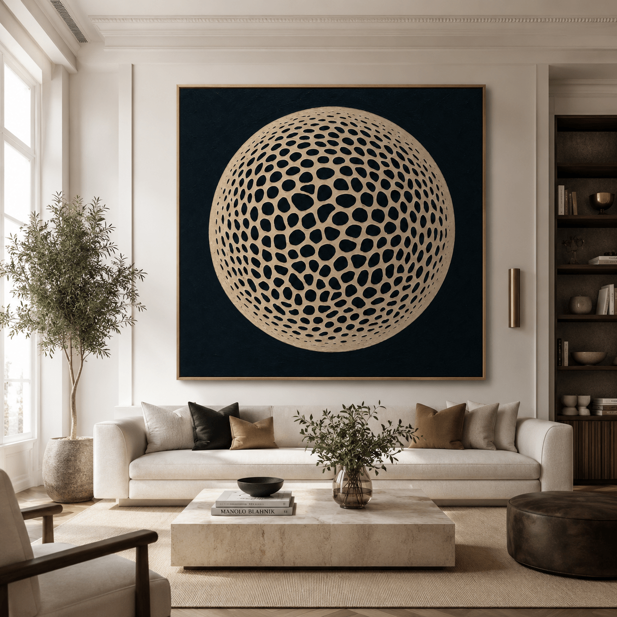 Beige Abstract Wall Art Canvas Print — Lattice Moon by Rossetti Art