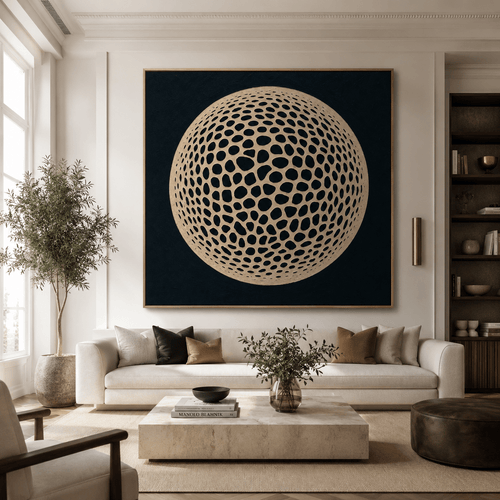 Beige Abstract Wall Art Canvas Print — Lattice Moon by Rossetti Art