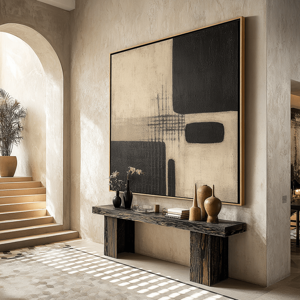 Black and Beige Abstract Original Painting on Linen Canvas | Rossetti Art