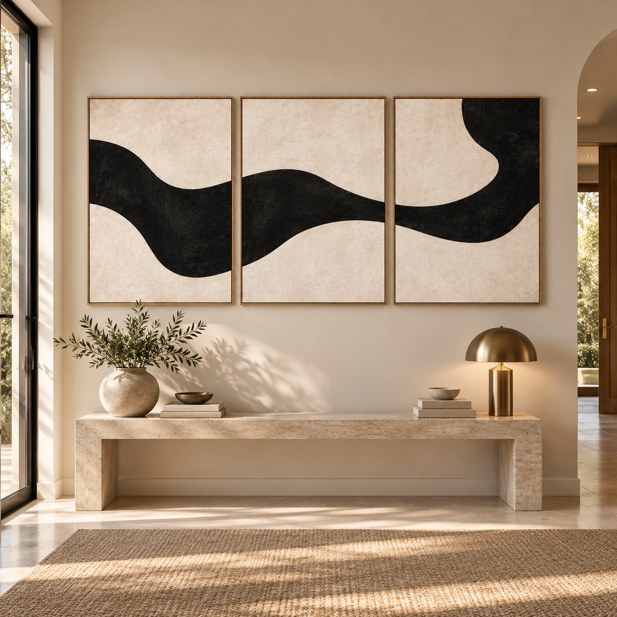 Black and Cream Abstract Art Set of 3 – Ink Ribbon by Rossetti Art