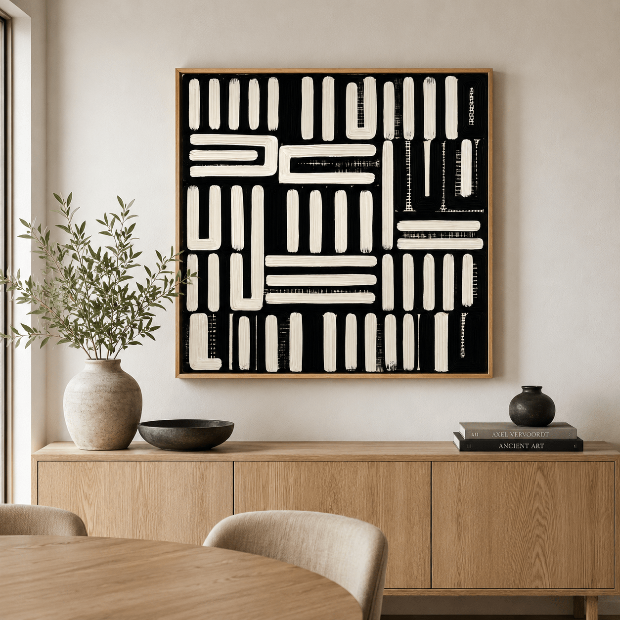 Black and Cream Abstract Wall Art Canvas Print — Cipher by Rossetti Art