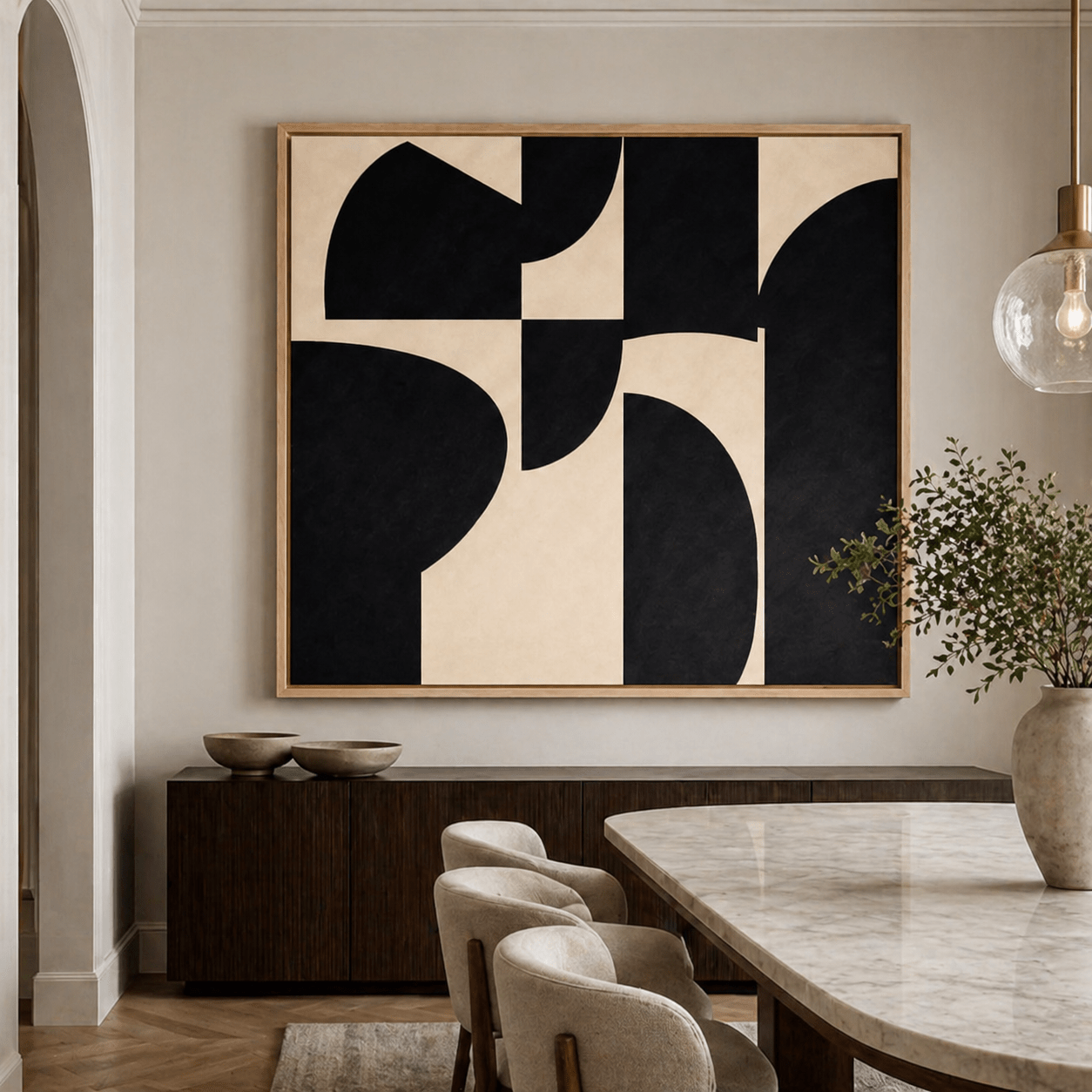 Black and Cream Geometric Canvas Wall Art - Midnight Arches | Rossetti Art
