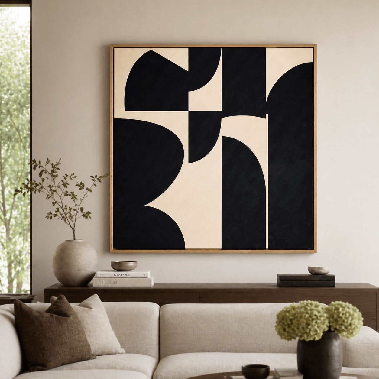 Black and Cream Geometric Canvas Wall Art - Midnight Arches | Rossetti Art