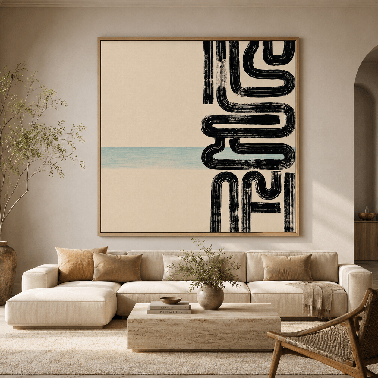 Black and White Abstract Art Canvas Print — Current by Rossetti Art