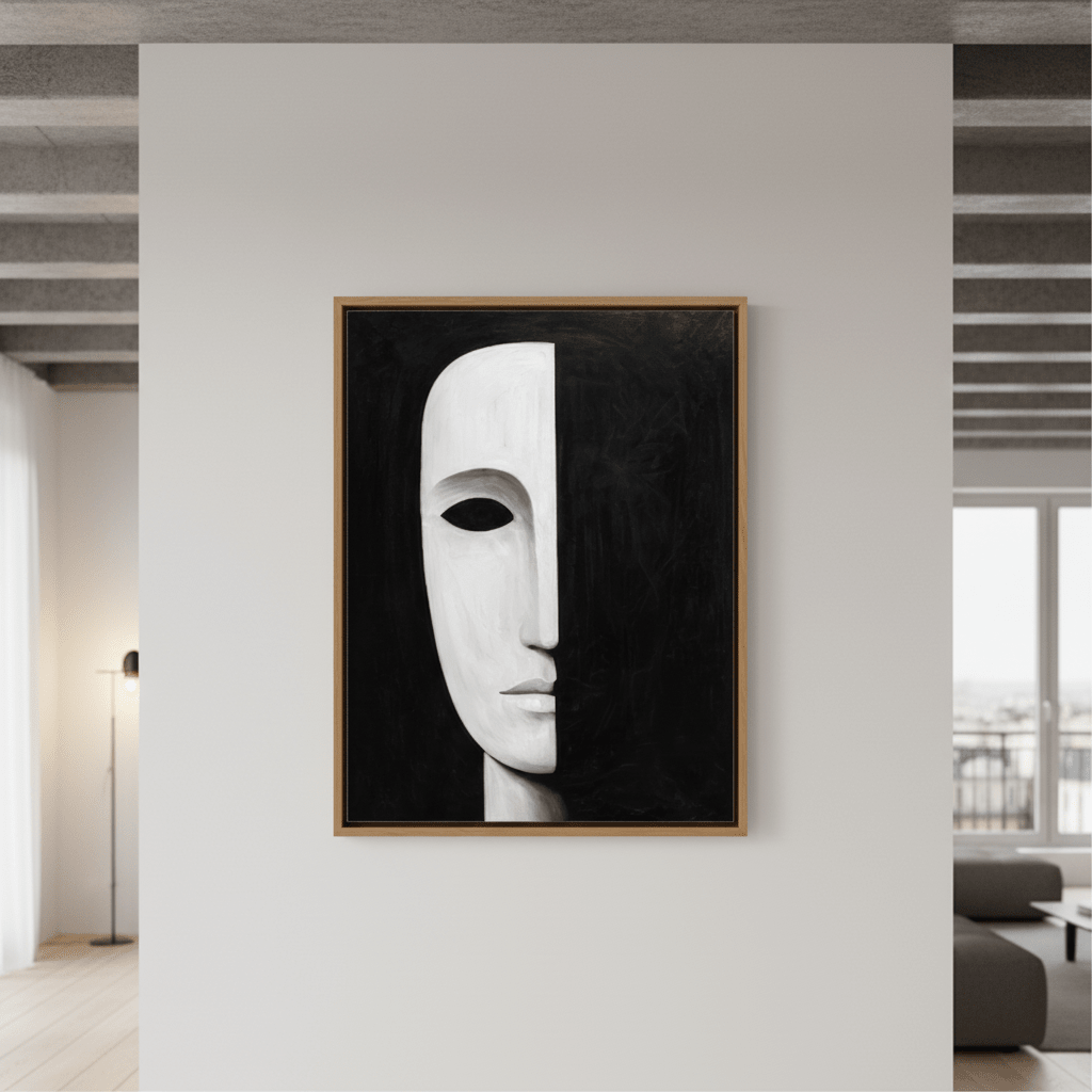 Black and White Abstract Face Canvas Set of 3 | Echoes of Form by Rossetti Art