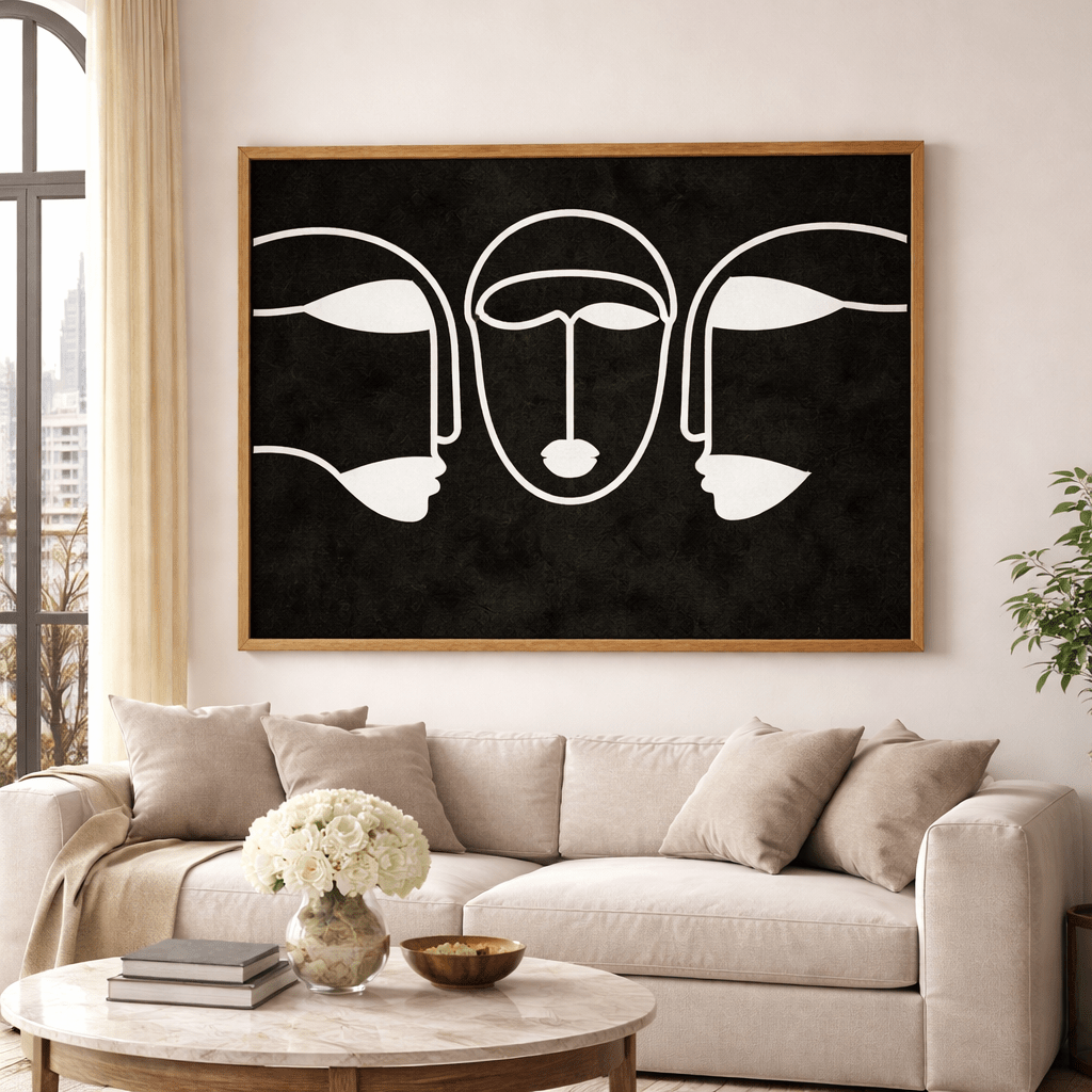 Black and White Abstract Faces Canvas Print – Silent Chorus by Rossetti Art